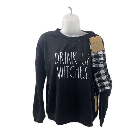 Rae Dunn Tops - Rae Dunn Drink Up Witches Brushed Black Oversized Halloween Sweatshirt